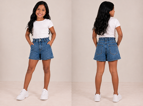 Short Infantil Menina - Jeans Com Strass - Tiroliro- Ref - TFB 4002