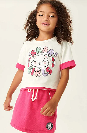 Conjunto Infantil Feminino Blusa Off  E Short-Saia Pink - Abrange - Ref 11936