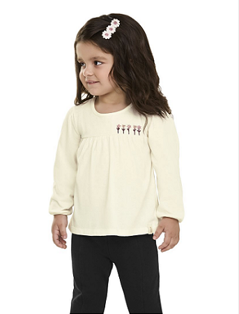 Blusa Feminina Infantil Manga Longa - Com Bordado Flor - Elian - Ref 232320