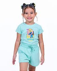 Conjunto Blusa Verde Stitch e Short Malha Verde