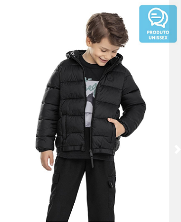 Jaqueta Puffer Unissex Kids Com Capuz Preto - Elian - Ref 241430