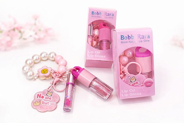 Lip Oil & Lip Gloss 2 in 1 - 2 Gloss e 1 Pulseira Chaveiro - Bobbi Rara