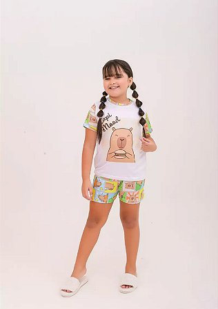 Pijama Infantil Suede Verão Manga Curta - Mundo Colorá - Capivara