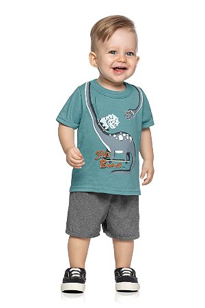 Conjunto Masculino Infantil Manga Curta Elian -Azul/Cinza REF201059