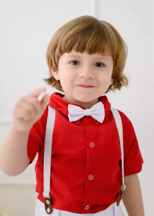 Camisa Masculina Infantil Vermelha Com Gravata Borboleta Branca