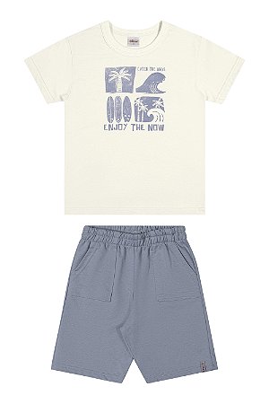 Conjunto Masculino Infantil Camiseta oFF  e Bermuda Azul Clara  -  Elian - Ref 241389
