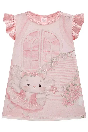 Vestido em Malha Wave Salmão Estampa Bichinhos - Ref 77863 - Infanti