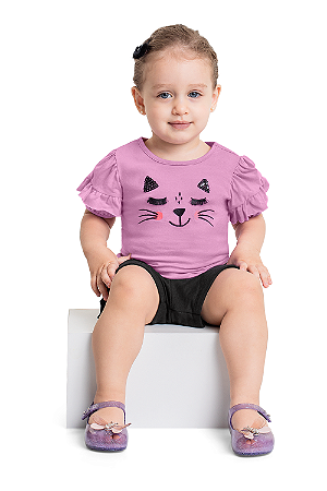 Conjunto Infantil Feminino Blusa Malha Estampa Geto e Short Moletom - Ref 34146 - Quimby