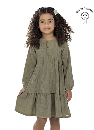 Vestido Feminino Infantil Manga Longa - Verde Oliva - Coloritta - Ref 75383