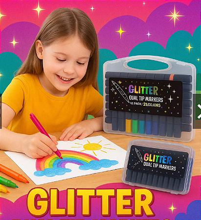 Conjunto de Canetas Glitter Dual Tip Markers – 12 Unidades - 24 Cores