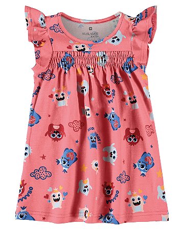 Vestido Infantil com Manga Evasê Malwee -Salmão Estampado REF107871