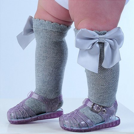 Meia 3/4 Lisa com Laço Feminina Infantil Pimpolho -Cinza REF9552