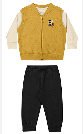 Abrigo Masculino Bebê - Camiseta Manga longa Fina, Colete Moleton com Ziper e Calça de Moleton - Elian - Ref 201374