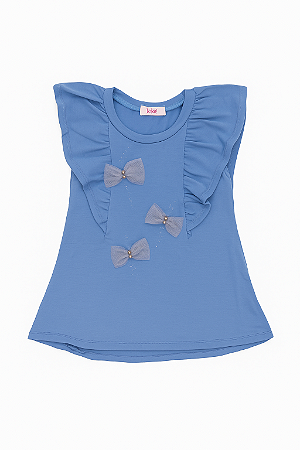 Vestido Infantil Feminino Malha Azul Claro com Laços - Kukie - Ref 93830