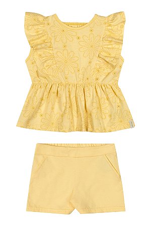 Conjunto Feminino Infantil Blusa Bata e Short Amarelo - Elian - Ref 211628