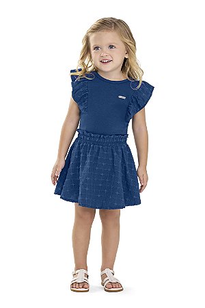 Conjunto Feminino Infantil Blusa e Saia Com short por Baixo Azul - Coloritta - Ref 73321