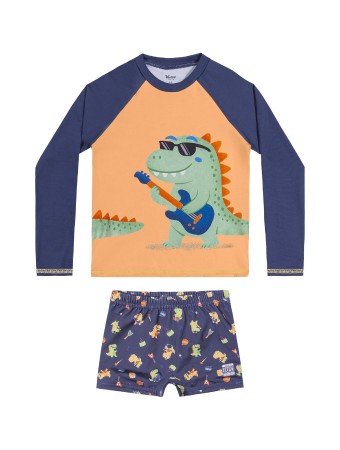 Conjunto Masculino Infantil Praia Camiseta Manga Longa E sunga Estampada - Ref 221784 - Elian