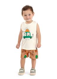 Conjunto Regata em Meia Malha e Bermuda Moletinho Infantil Bebê - Ref 201238 - Elian