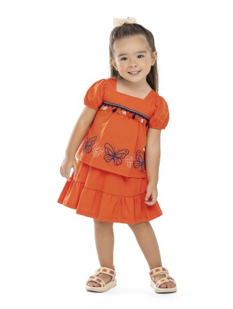 Conjunto Feminino Infantil - Cantarim - Blusa e Saia em Meia Malha Penteada - Elian Ref 232441