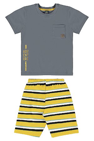 Conjunto Camiseta Malha e Bermuda Moletinho Cinza\Amarelo - Ref 18038 - Quimby