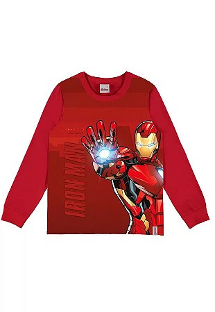 Camiseta Masculina Infantil Manga Longa em Algodão Avengers Malwee -Vermelha REF104629