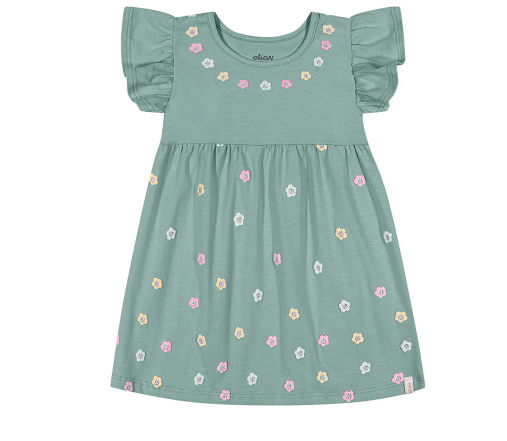 Vestido Infantil Menina Malha com Estampa Flores - Verde - Elian - Ref 211607