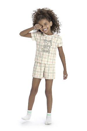 Pijama Infantil Menina Verão Quadriculado Lilas e Verde - Elian - Ref 13101