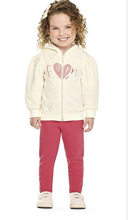 Abrigo Feminino Infantil, jaqueta Moleton Com Ziper e Capuz, e Calça Leeging Flanelada - Elian - Ref 232346