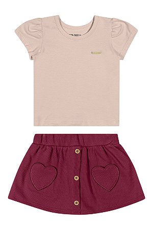 Conjunto Infantil Feminino com Blusa em Cotton Leve e Saia em Moletinho Canelado - Colorittá - Ref 71180