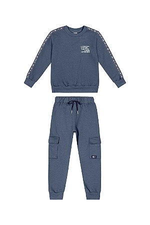 Conjunto Masculino Infantil Abrigo Blusão e Calça Moleton Preto - Colorittá - Ref 74144