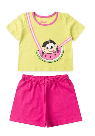 Conjunto Infantil Feminino Magali Neon e Pink - Turma da Monica - Magali Faminta