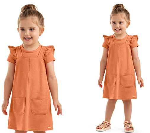 Conjunto Infantil Menina Blusa e Salopete - Colorittá - Laranja - Ref 73287