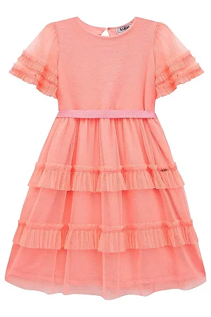 Vestido em Tule com Elastano Laranja - Ref 75563 - Kukiê