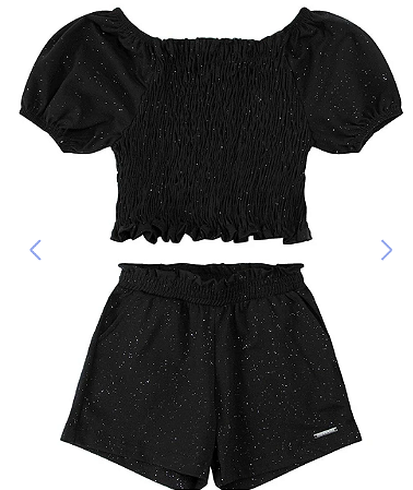 Conjunto Juvenil Feminino Blusa com Shorts Cotton Glitter Preto - Trick Nick - Ref 1136173