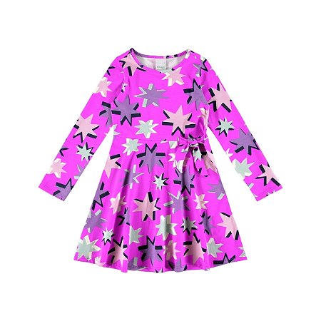 Vestido Infantil Manga Longa com Amarração Lateral Malwee -Rosa Estampado REF105208