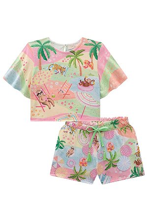 Conjunto de Blusa Boxy e Shorts em Malha Fresh Infanti REF68471