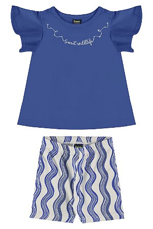 Conjunto Feminino Infantil Estampa Sweet Wilddife Azul - Ref 17993 - Bee Loop