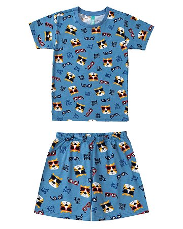 Pijama Masculino Infantil Estampado em Algodão Malwee -Azul REF91725