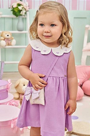Vestido Lilás Com Bolsa Infanti Feminino Infantil Ref - 75651