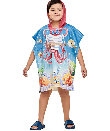Toalha De Praia Masculina Infantil Com Capuz Estampa De Tubarão - Ref 221518 - Elian