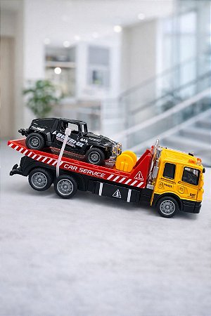 Brinquedo Caminhão Guincho de Ferro - Miniatura com Carrinho