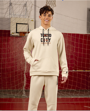 Blusão Masculino Juvenil Moleton Flanelado Com Capuz - Nude - Elian Beats - Ref 261112