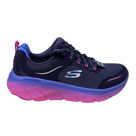 Tênis Skechers Dlux Walker Azul/Lilas/Rosa Feminino