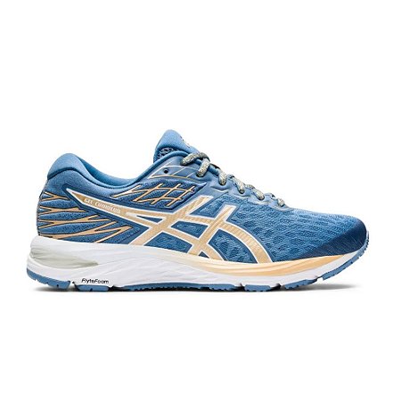 tenis asics azul com dourado