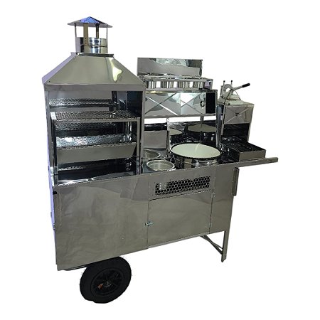Carrinho de Churrasco, Hot-Dog, Pastel, Batata Frita (Modelo 4 em 1) Com Cobertura