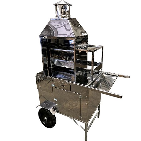 Carrinho de Churrasco Inox (50cm de Churrasqueira) Com Cobertura