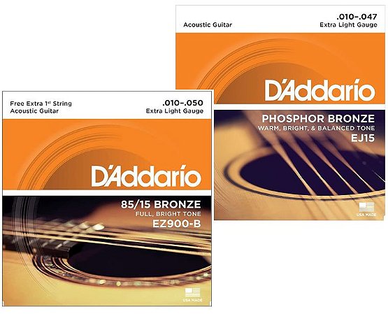 Kit 2 Encordoamentos D'Addario EZ900 e EJ15 Violão Aço Phosphor Bronze