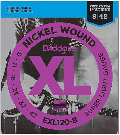 Encordoamento D'Addario EXL120-B Guitarra 9-42, Corda Extra