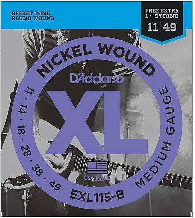 Encordoamento D'Addario EXL115-B Guitarra 11-49, Corda Extra