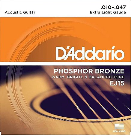 Encordoamento D'Addario EJ15 Violão Aço Phosphor Bronze 10-47